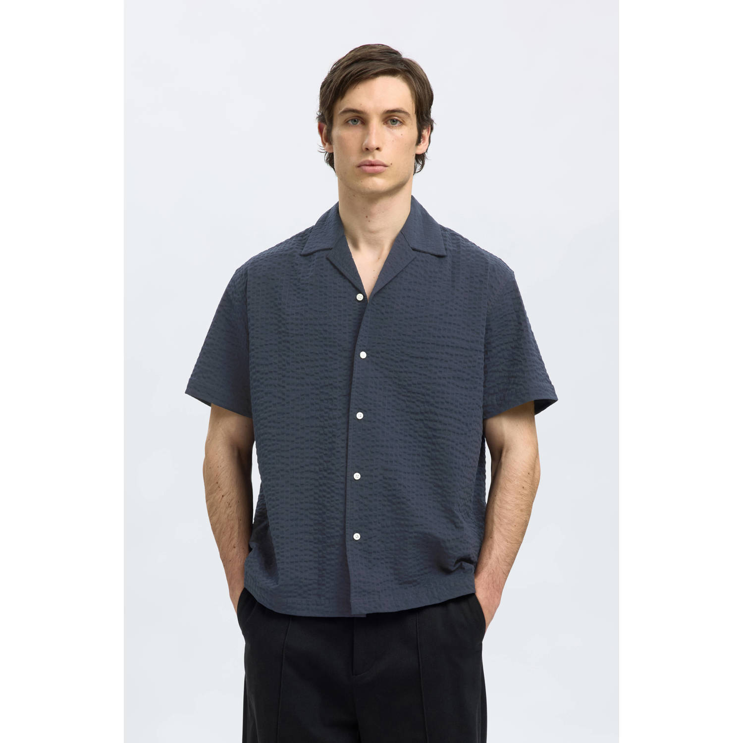 SELECTED HOMME relaxed overhemd SLHRELAXED-ACE donkerblauw
