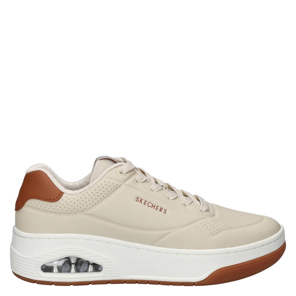 Beige heren Skechers Uno Court sneakers van imitatieleer met veters