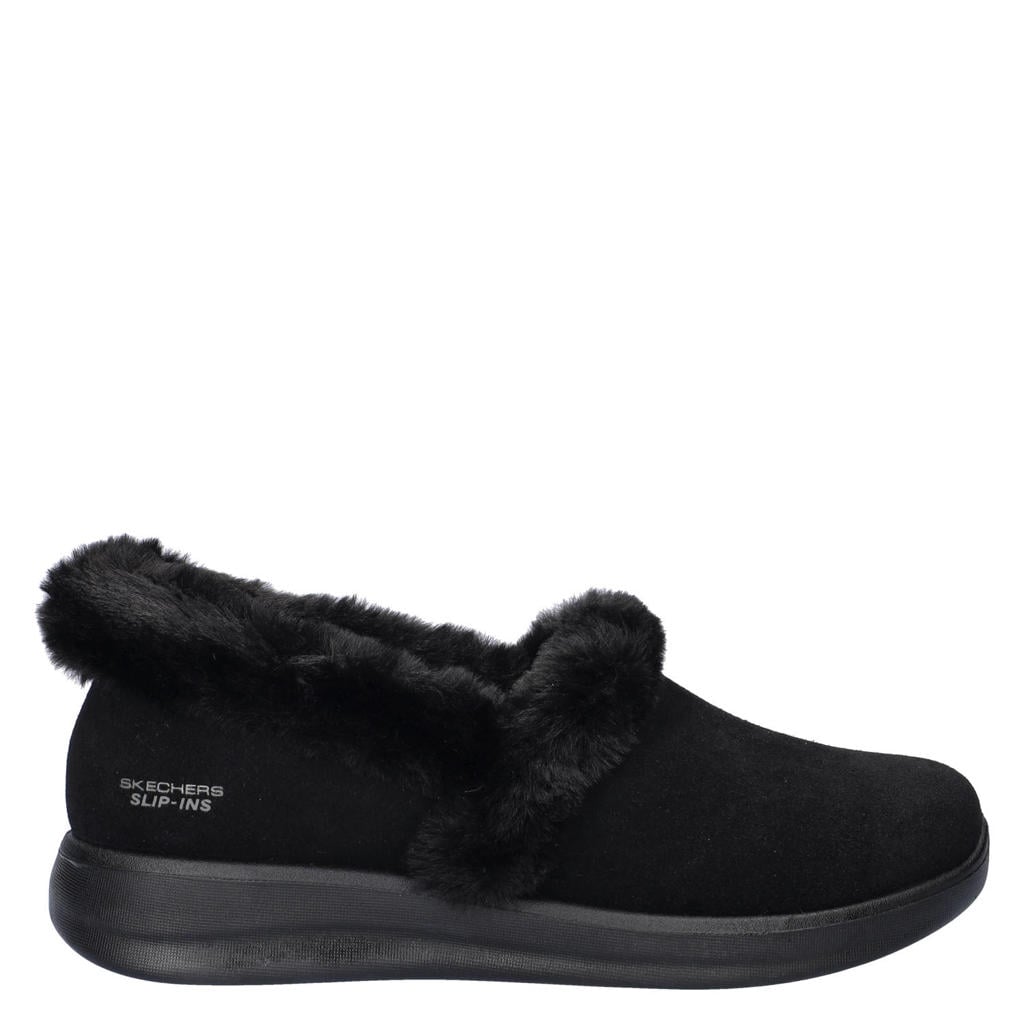 Zwarte dames Skechers pantoffels van suede