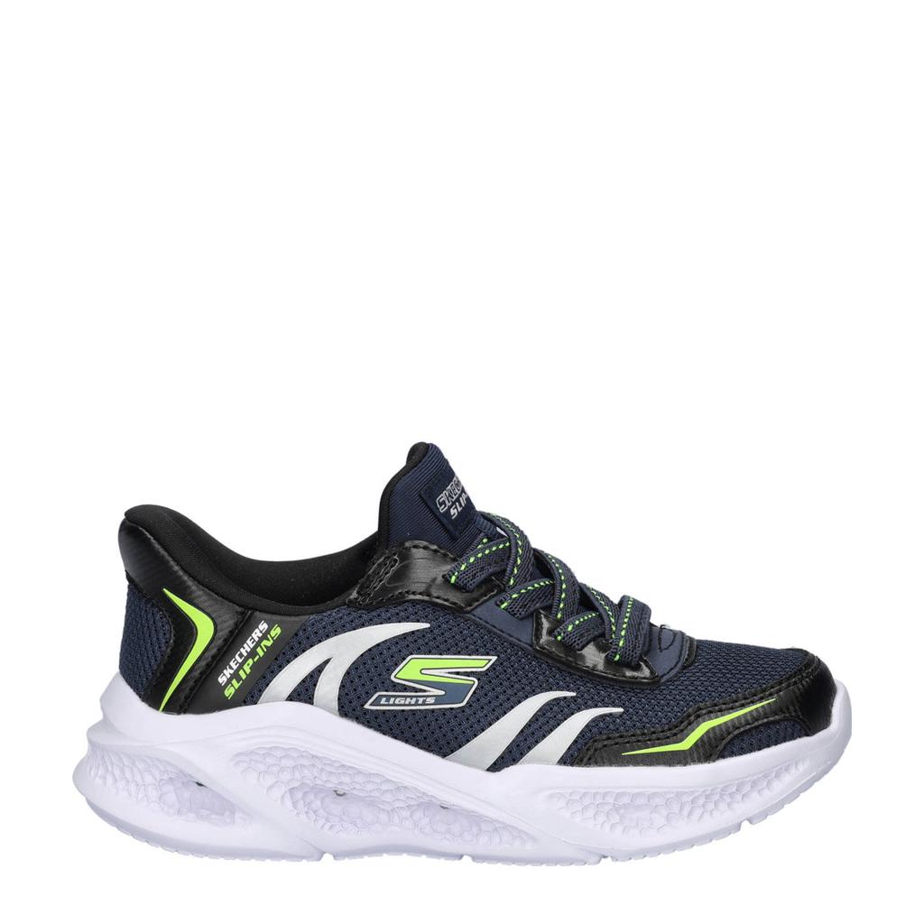 Donkerblauwe jongens Skechers Hands Free Slip-In S-Lights sneakers met lichtjes