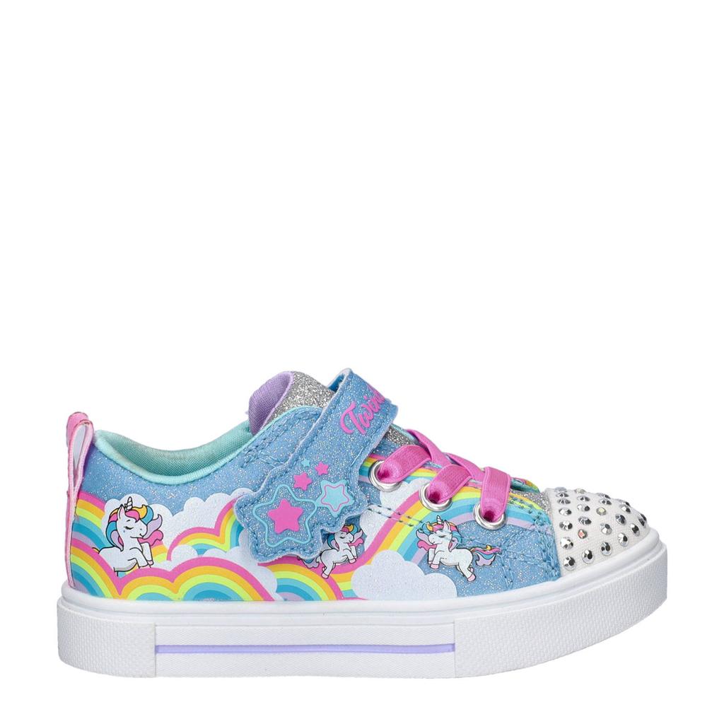 Blauw en roze meisjes Skechers sneakers met lichtjes met klittenband