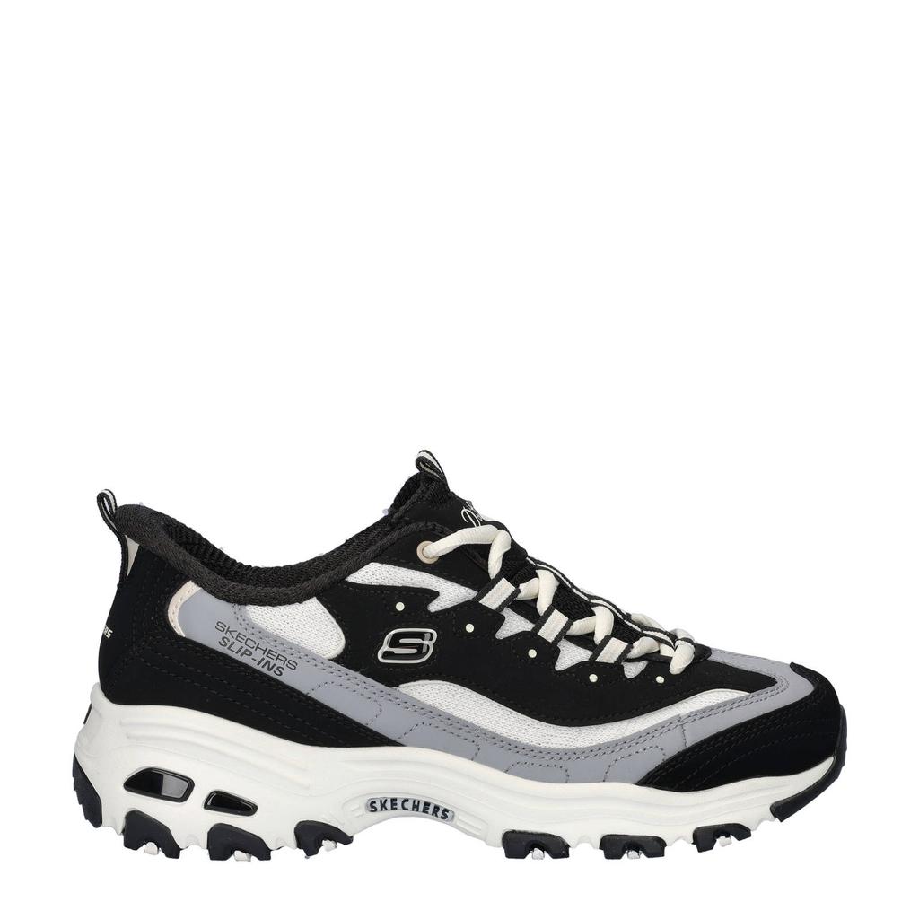 Zwarte dames Skechers Hands Free Slip-Ins D'Lites chunky sneakers van imitatieleer en textiel met elastische veters