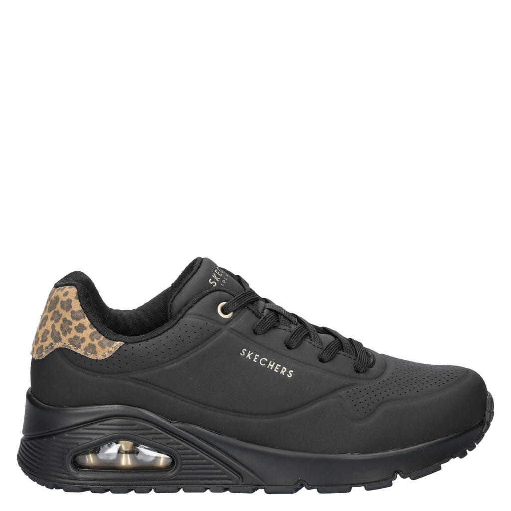 Zwarte dames Skechers Uno sneakers van imitatieleer met veters