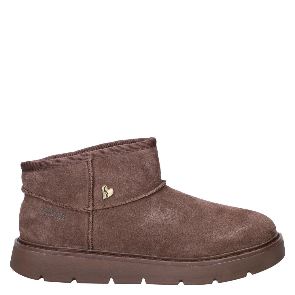 Bruine dames Skechers Hands Free Slip-In Keepsake Cozy gevoerde suède enkelboots
