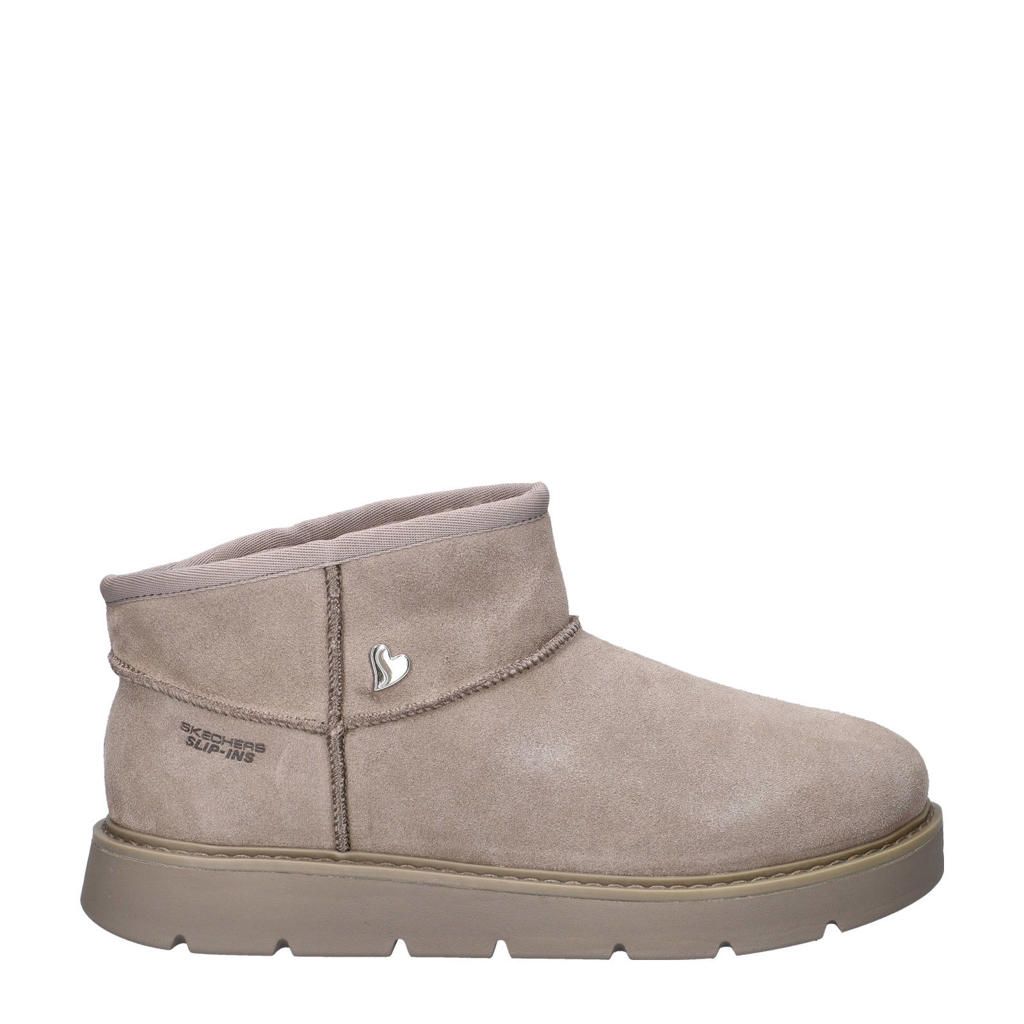 Taupe dames Skechers Hands Free Slip-In Keepsake Cozy gevoerde suède enkelboots