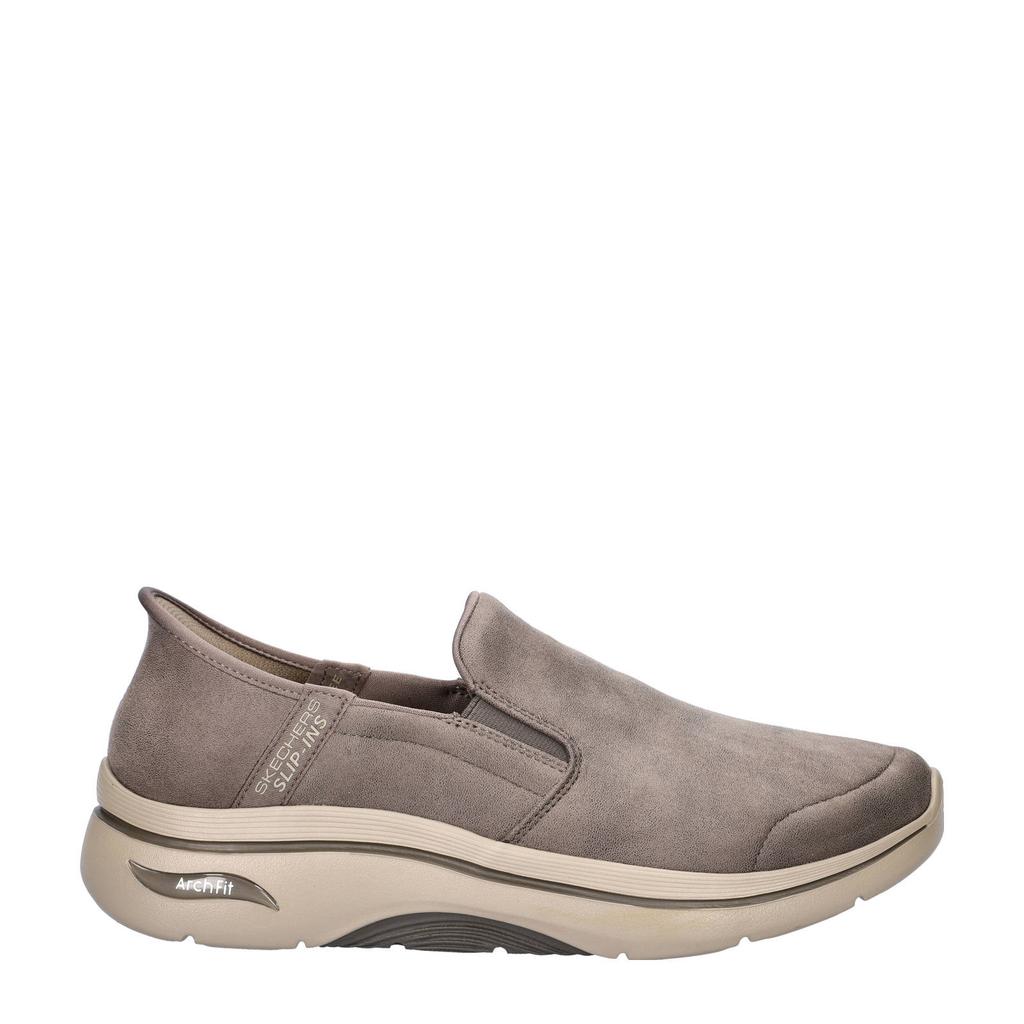 Taupe heren Skechers Hands Free Slip-Ins Go Walk Arch FIt sneakers van imitatieleer