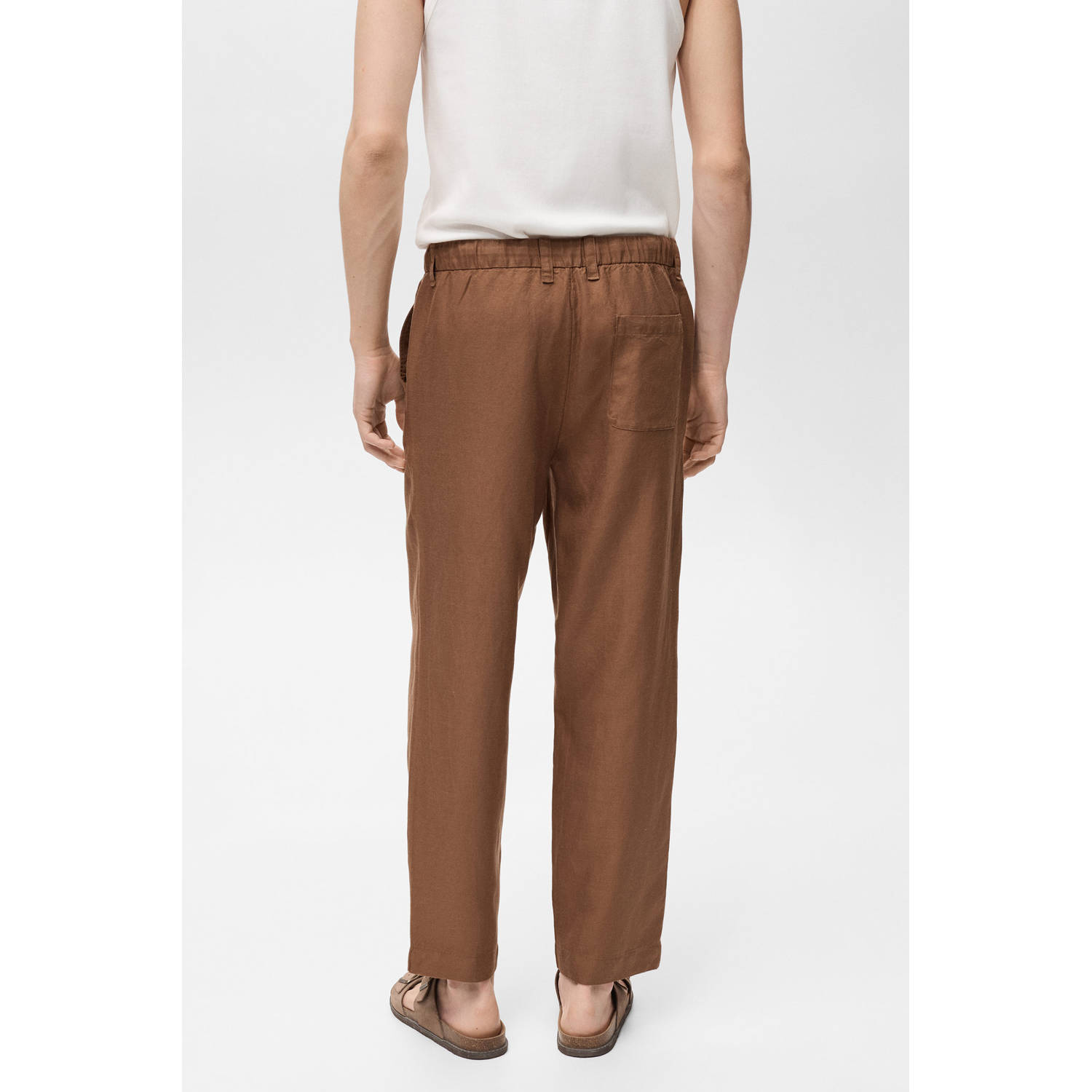 Mango Man linnen straight casual broek bruin