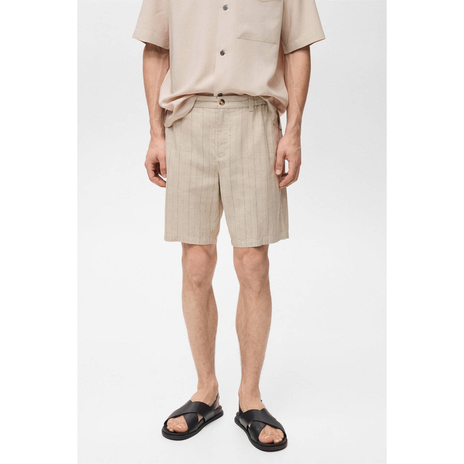 Mango Man linnen regular chino short beige