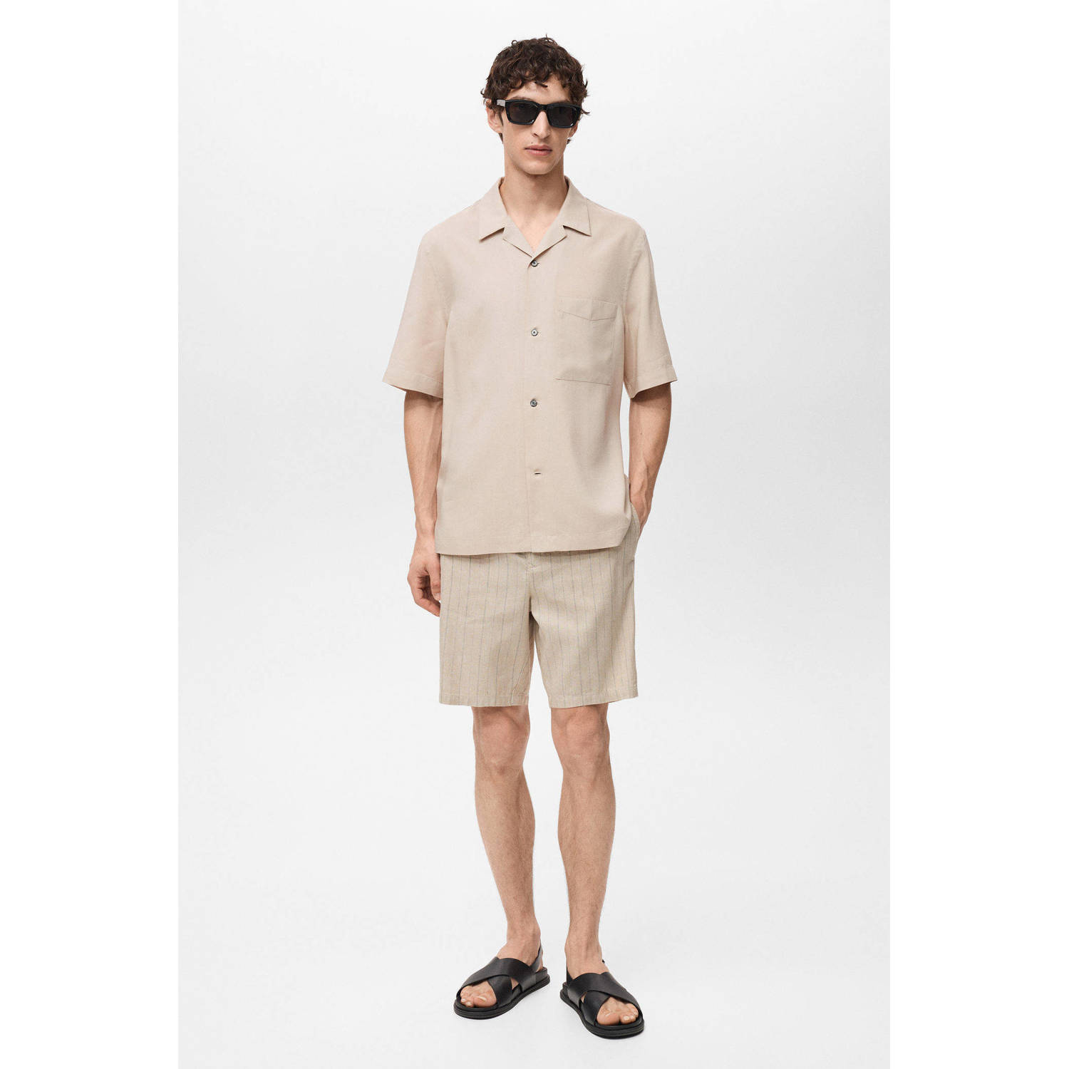 Mango Man linnen regular chino short beige
