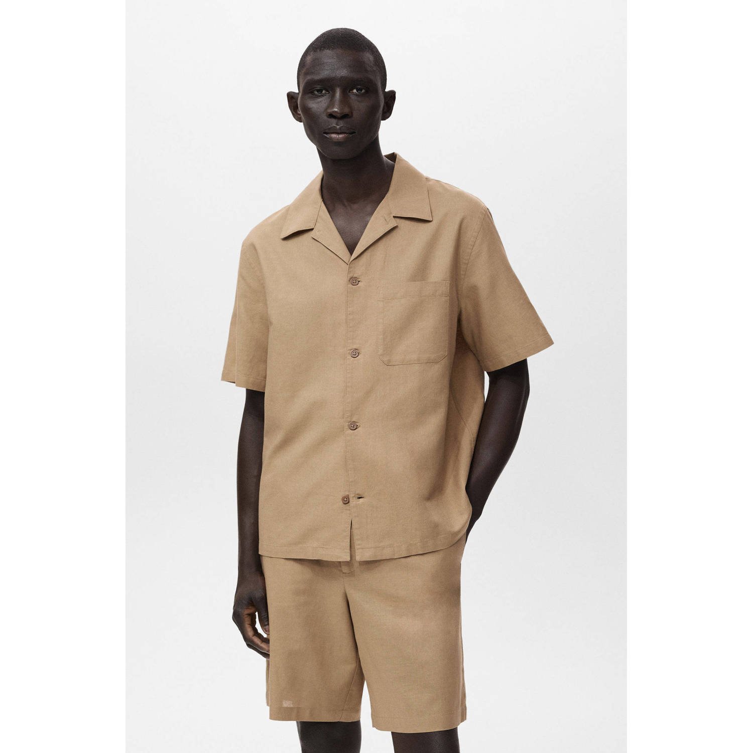 Mango Man linnen casual overhemd beige