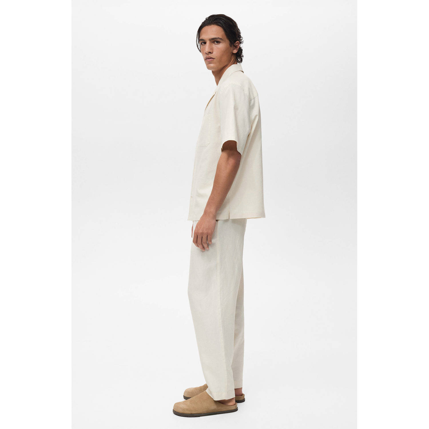 Mango Man linnen casual overhemd ecru