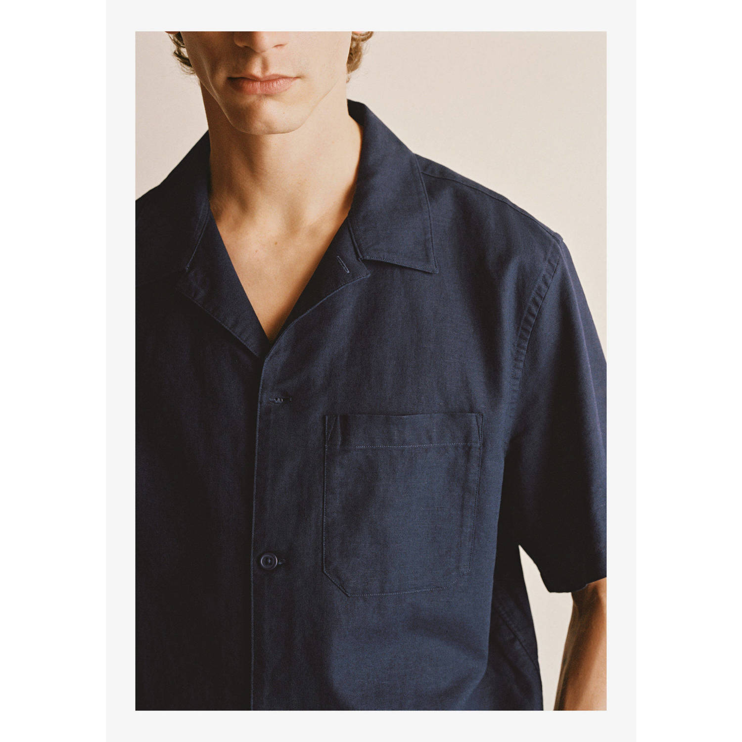 Mango Man linnen casual overhemd donkerblauw