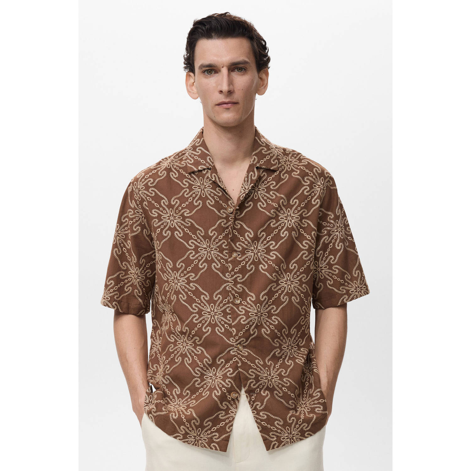 Mango Man casual overhemd bruin