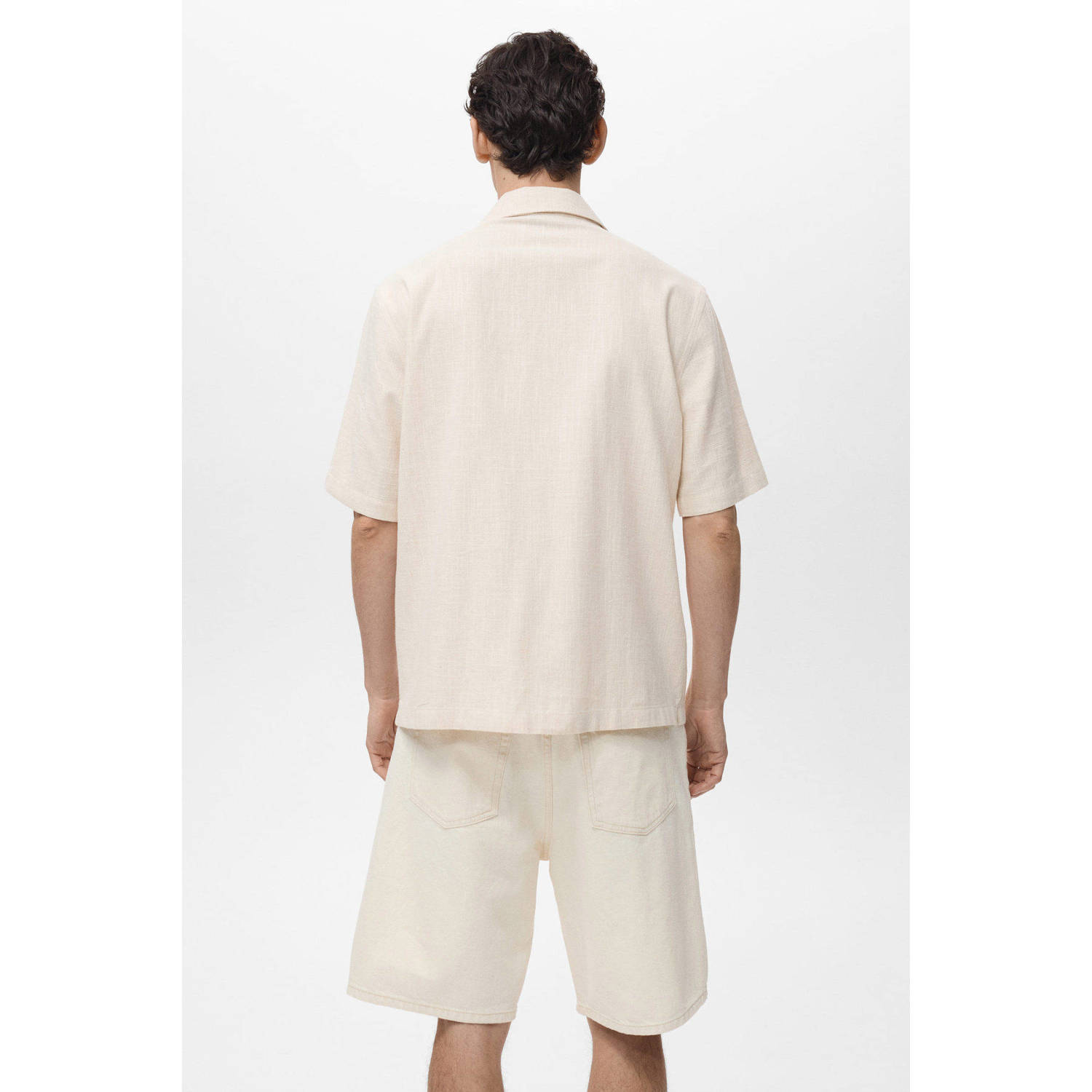 Mango Man linnen casual overhemd ecru