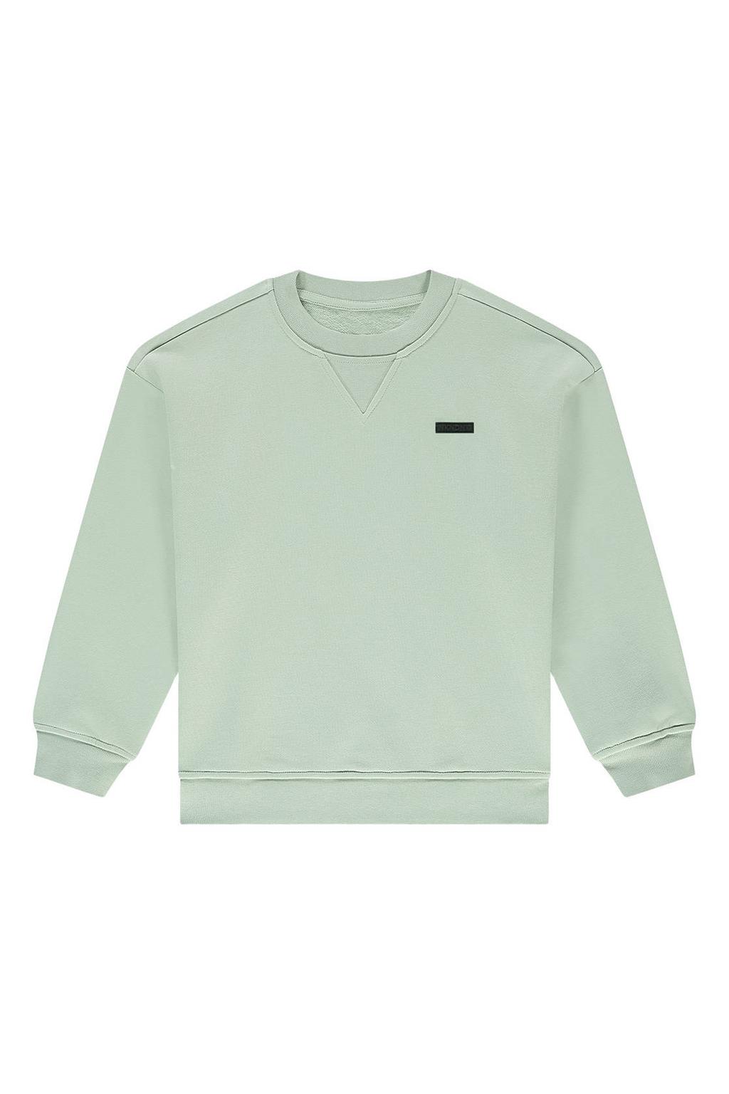Mintgroene jongens NIK&NIK sweater met effen, lange mouwen, ronde hals en geribde boorden