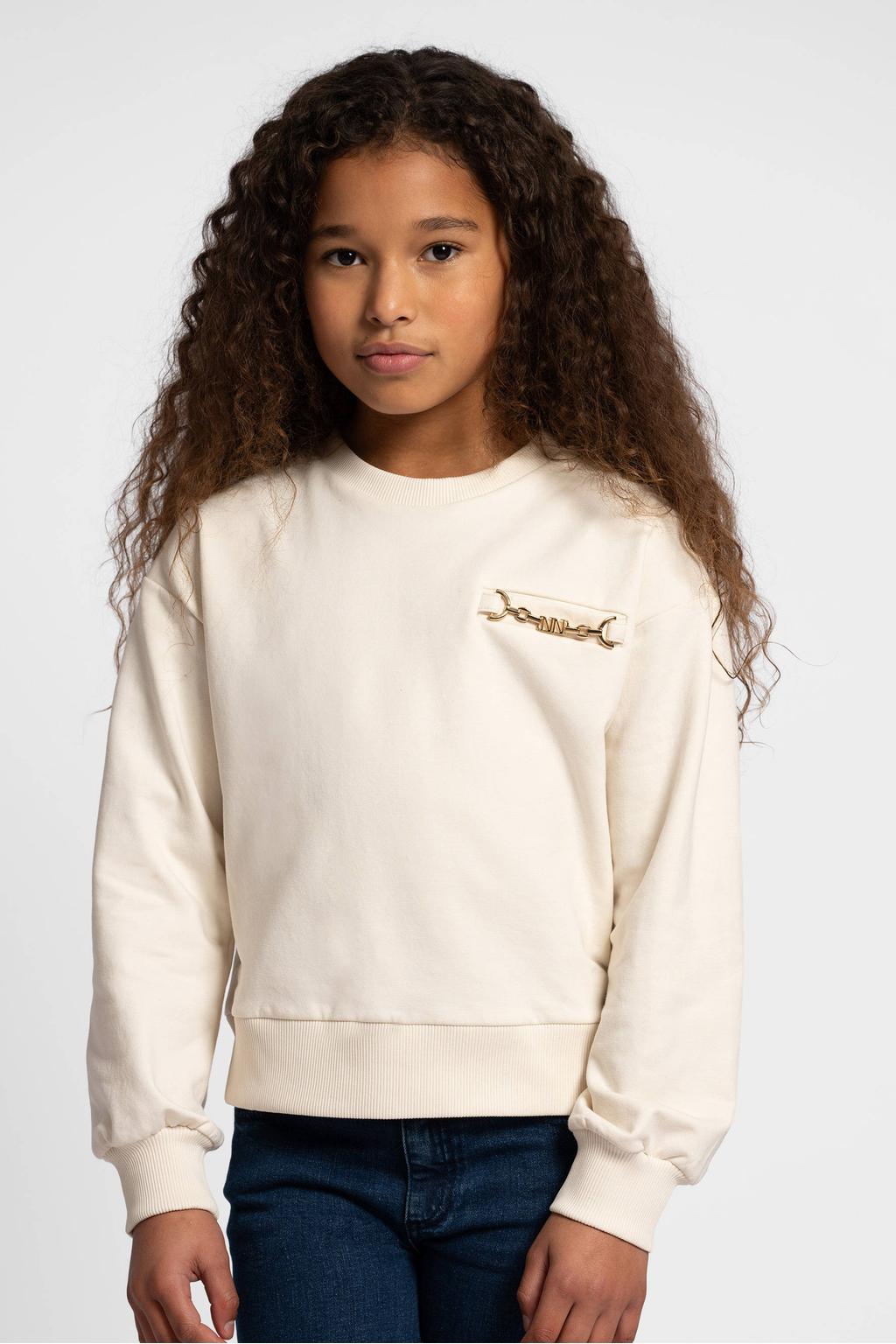 Beige meisjes NIK&NIK sweater met effen, lange mouwen, ronde hals en geribde boorden
