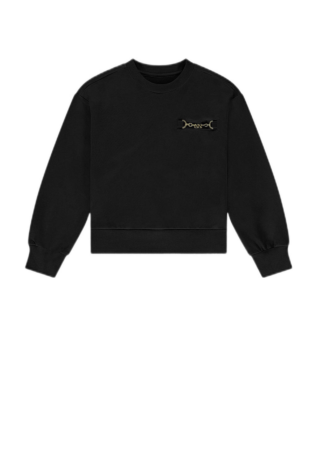 Zwarte meisjes NIK&NIK sweater met effen, lange mouwen, ronde hals en geribde boorden