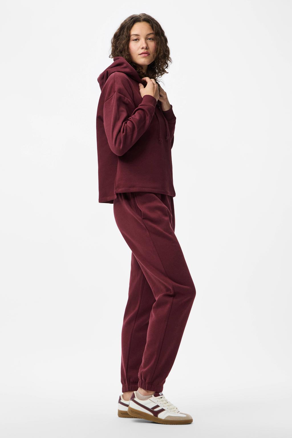 Rode dames PIECES high waist regular fit sweatpants van katoen met elastische tailleband en effen