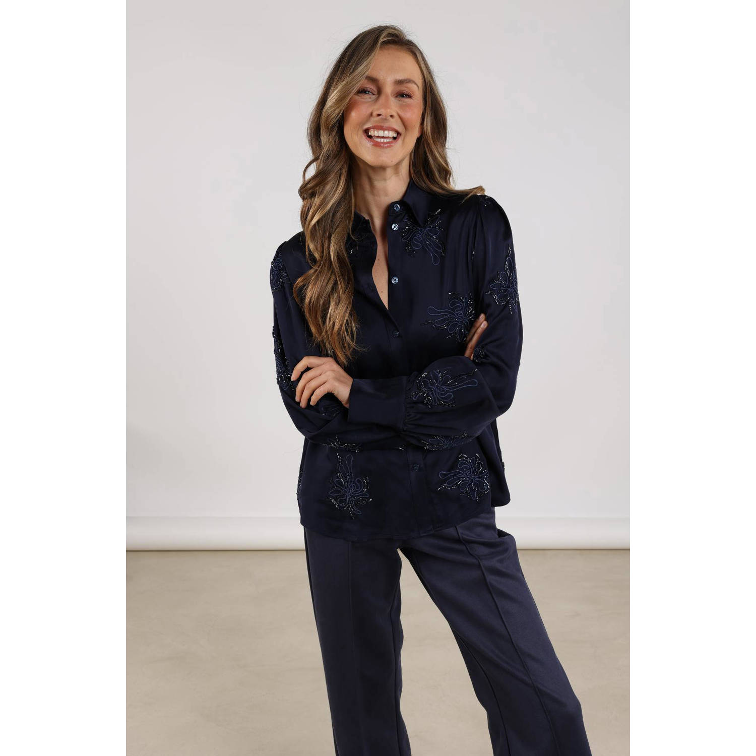 NUKUS blouse donkerblauw met glitter