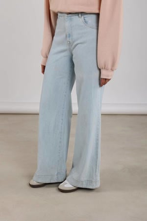 high waist wide leg jeans light blue denim