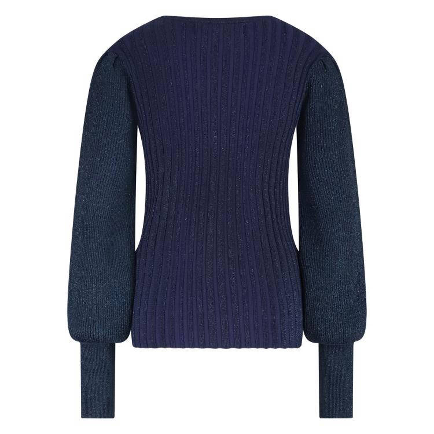 NUKUS trui donkerblauw rib gebreid