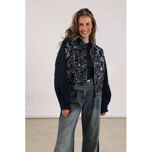 NUKUS wollen jack met pailletten donkerblauw afbeelding
