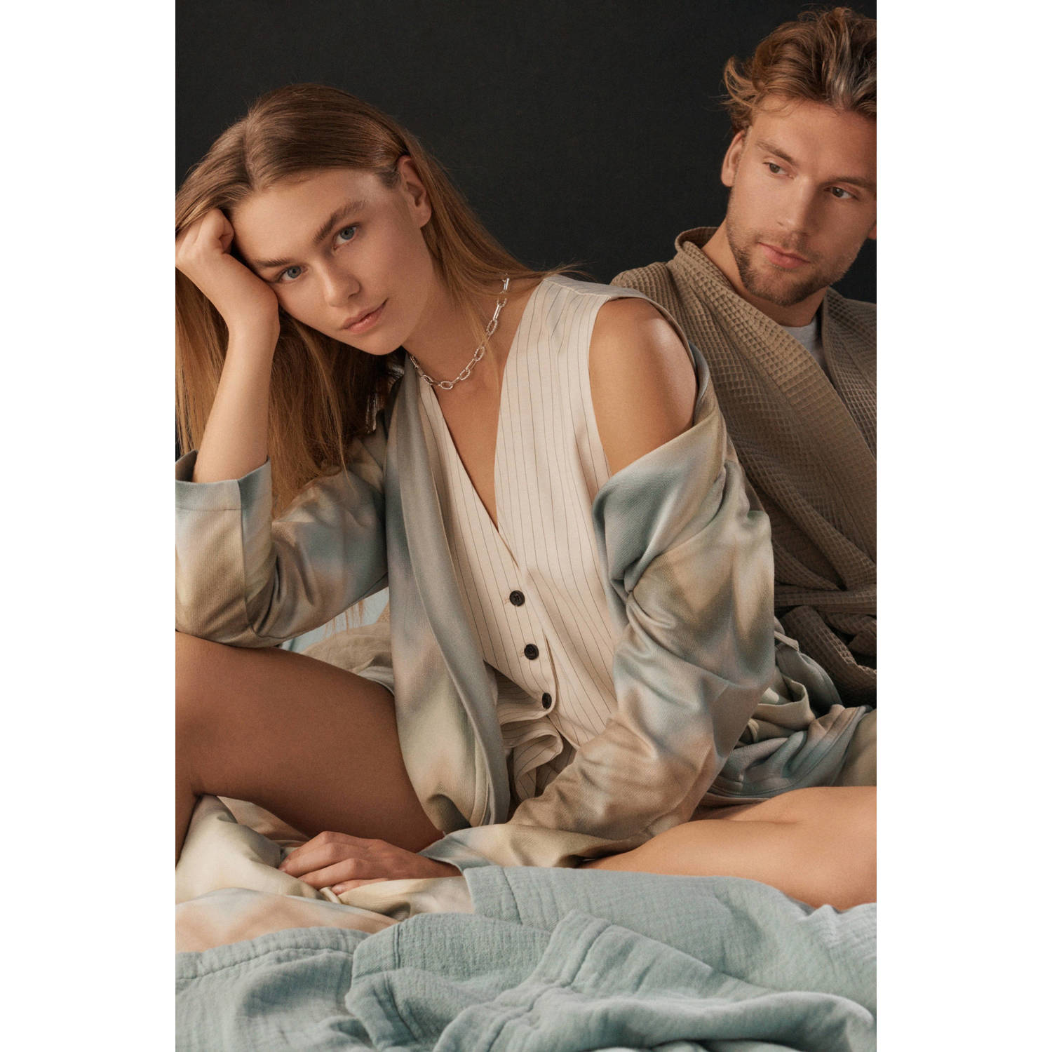 Vandyck unisex badjas Biarritz met wafelstructuur taupe