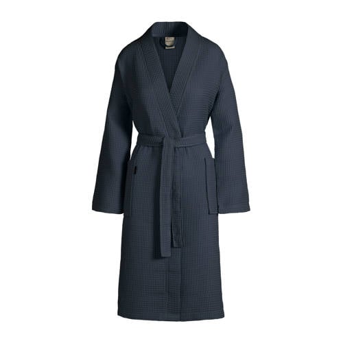 Vandyck unisex badjas Biarritz met wafelstructuur donkerblauw afbeelding