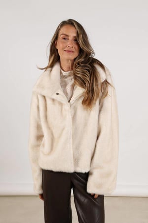 faux fur jas ecru