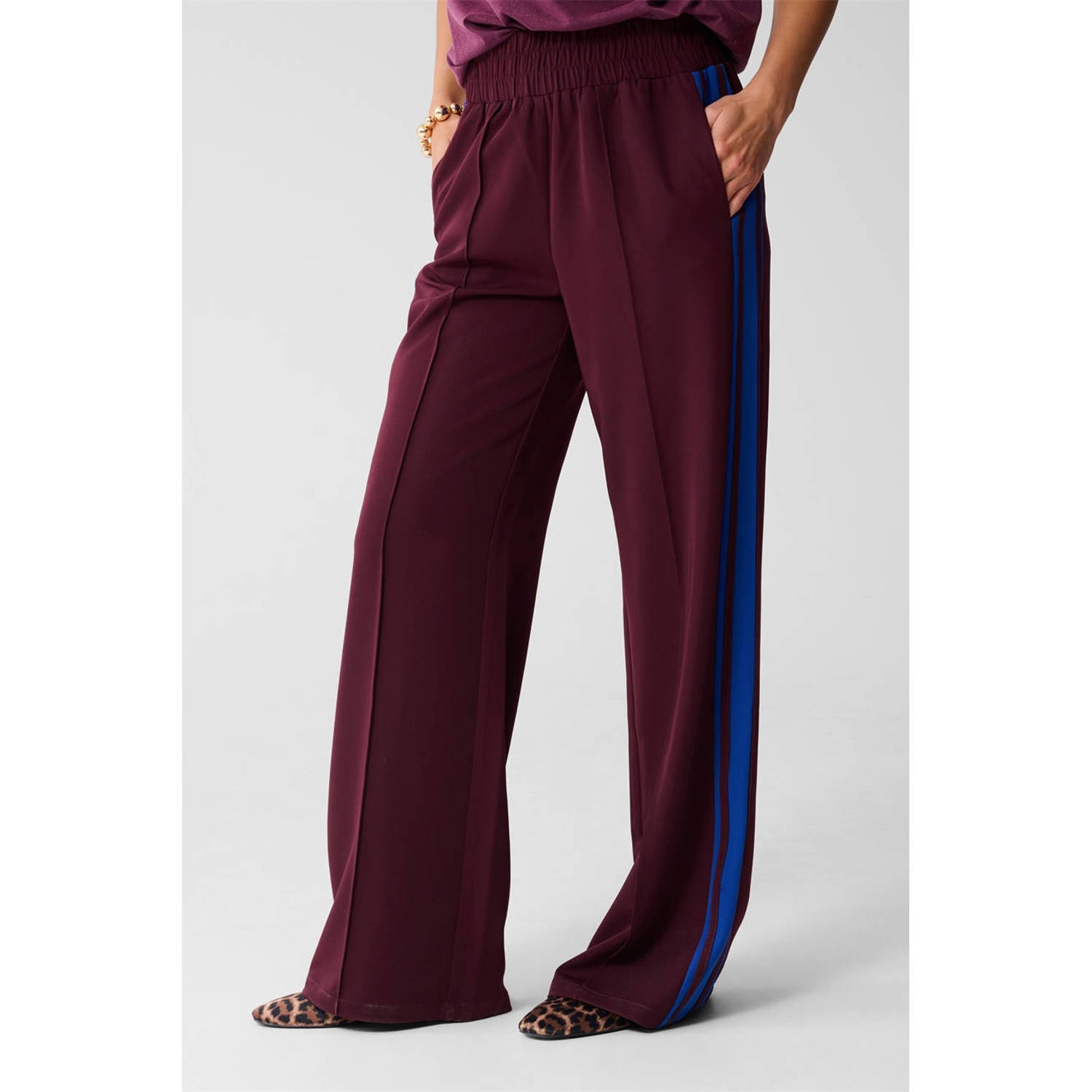 Shoeby wide leg high waist broek donkerrood