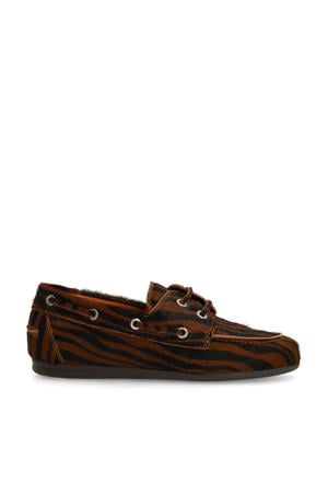 leren bootschoenen met zebraprint cognac