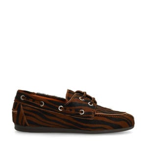 leren bootschoenen met zebraprint cognac