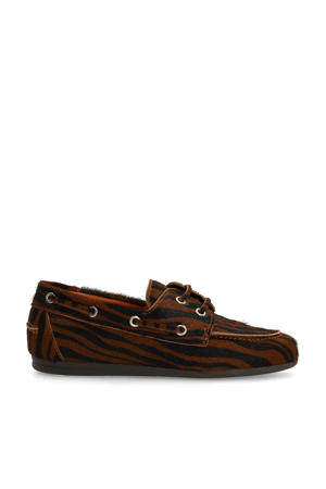 leren bootschoenen met zebraprint cognac
