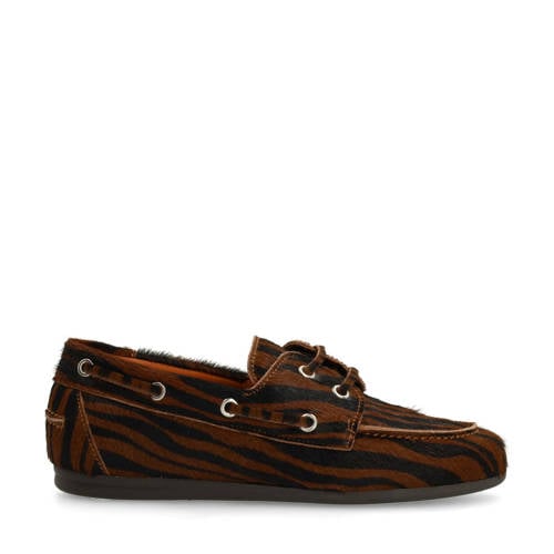 Manfield leren bootschoenen met zebraprint cognac afbeelding