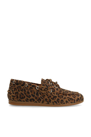 suède bootschoenen met panterprint cognac/zwart