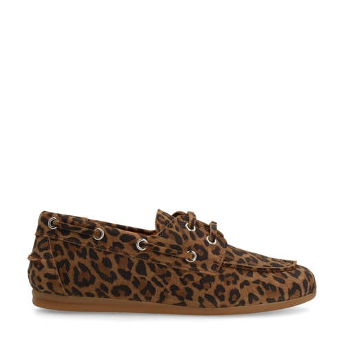 Manfield suède bootschoenen met panterprint cognac/zwart afbeelding