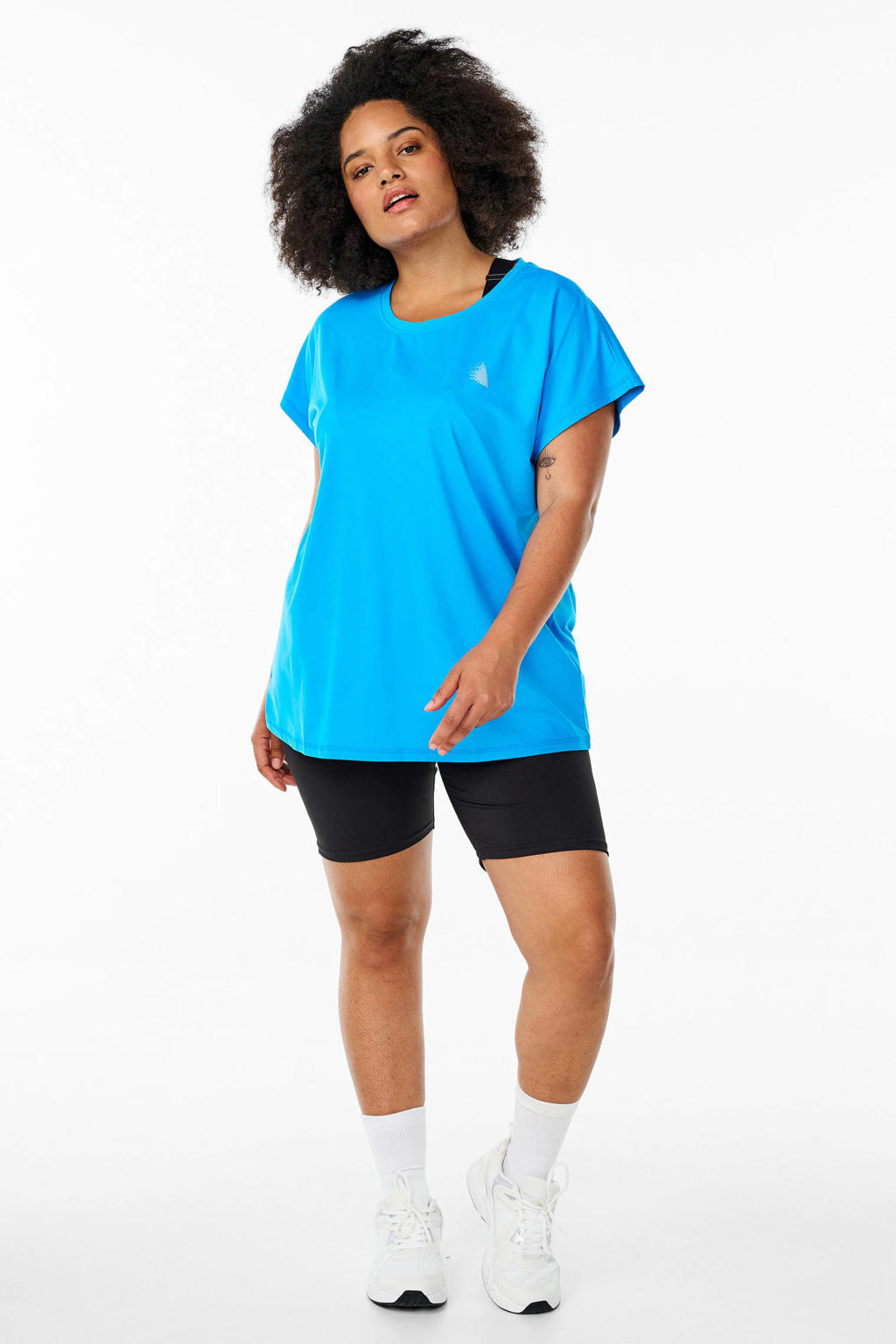 Blauwe dames ACTIVE By Zizzi Plus size sport T-shirt van polyester met korte mouwen
