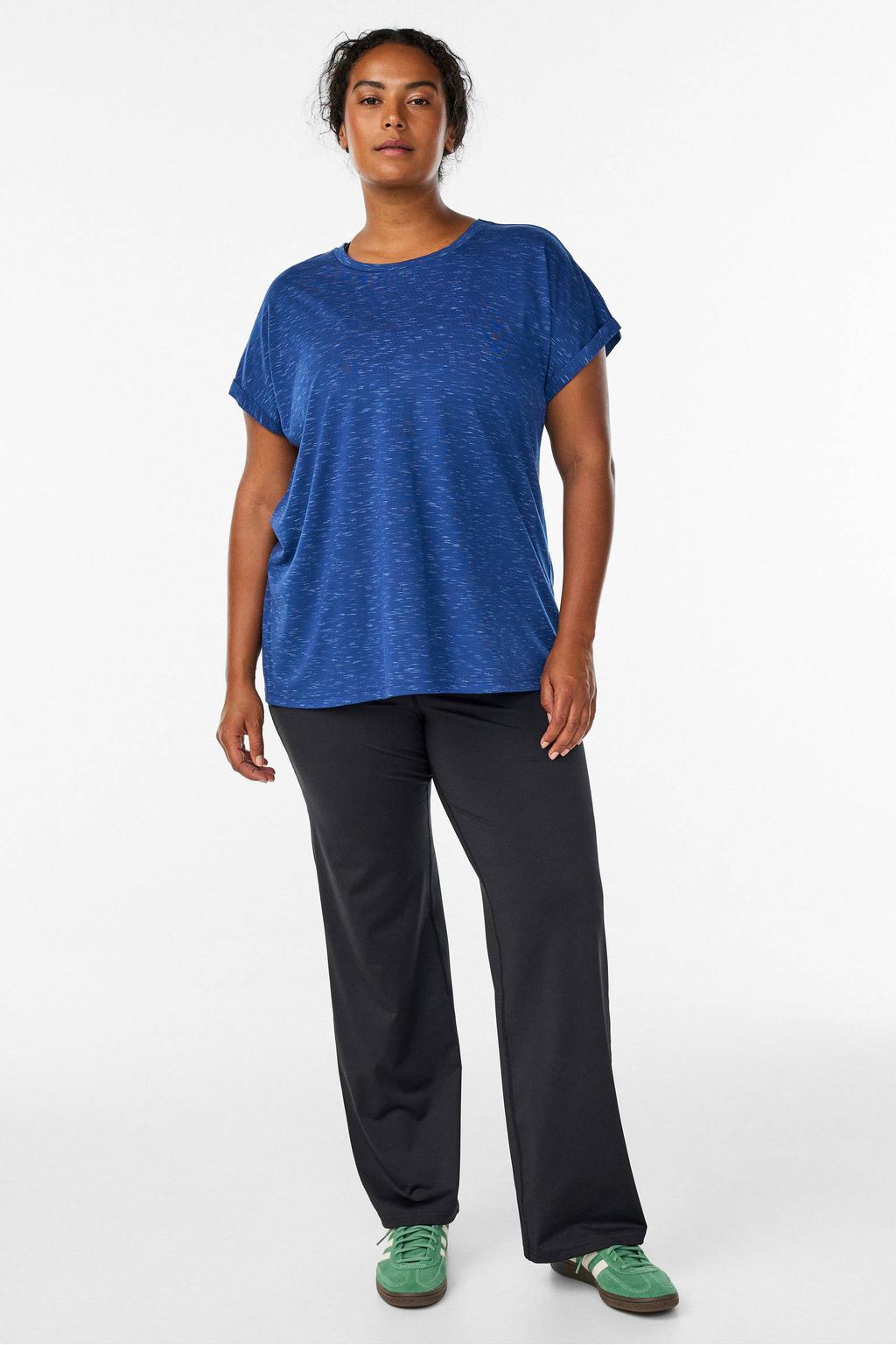 Donkerblauwe dames ACTIVE By Zizzi Plus Size sport T-shirt van polyester met korte mouwen