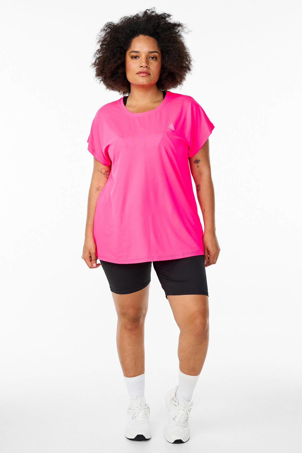 Roze dames ACTIVE By Zizzi Plus size sport T-shirt van polyester met korte mouwen