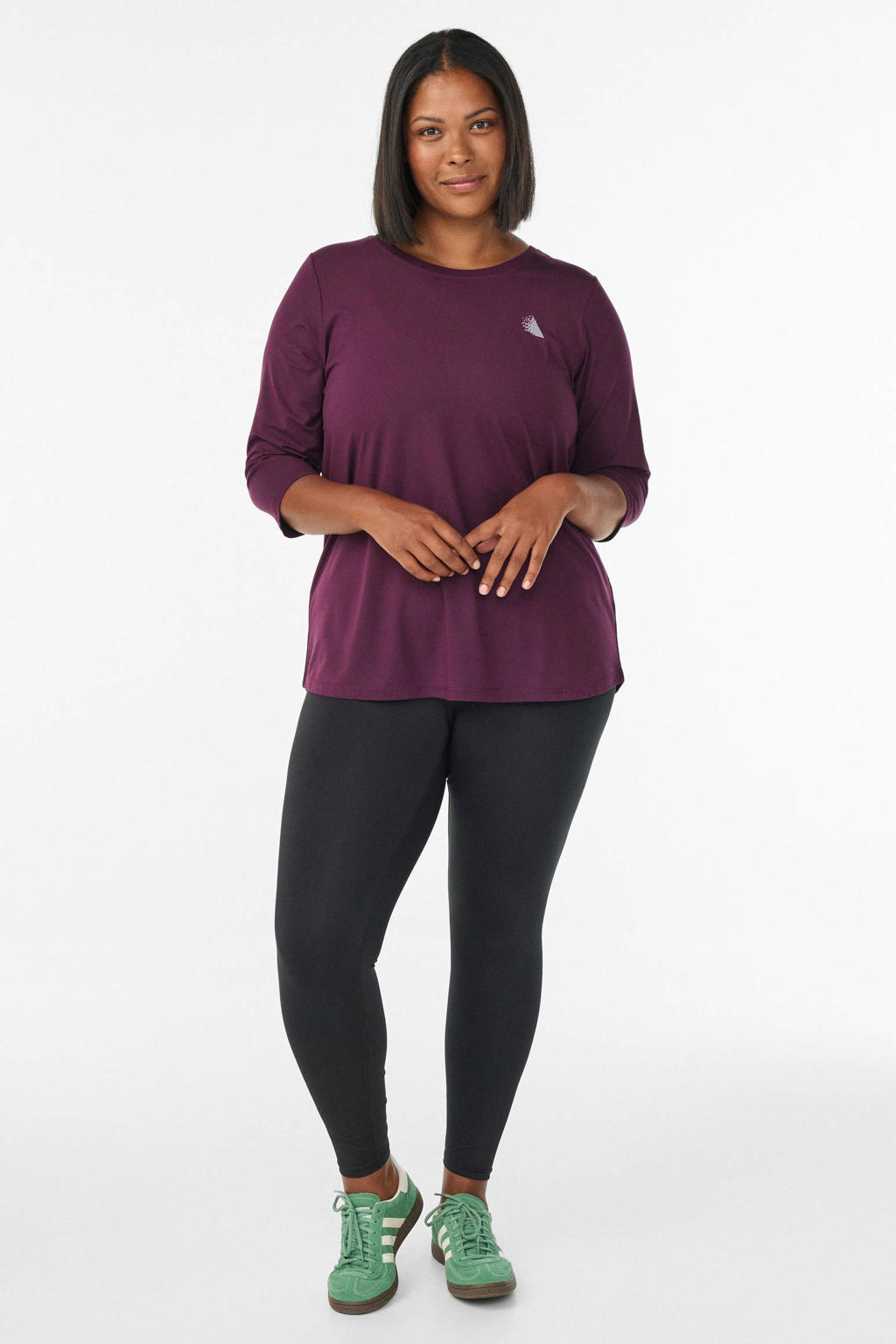 Donkerrode dames ACTIVE By Zizzi Plus Size sportshirt van polyester met effen en driekwart mouwen