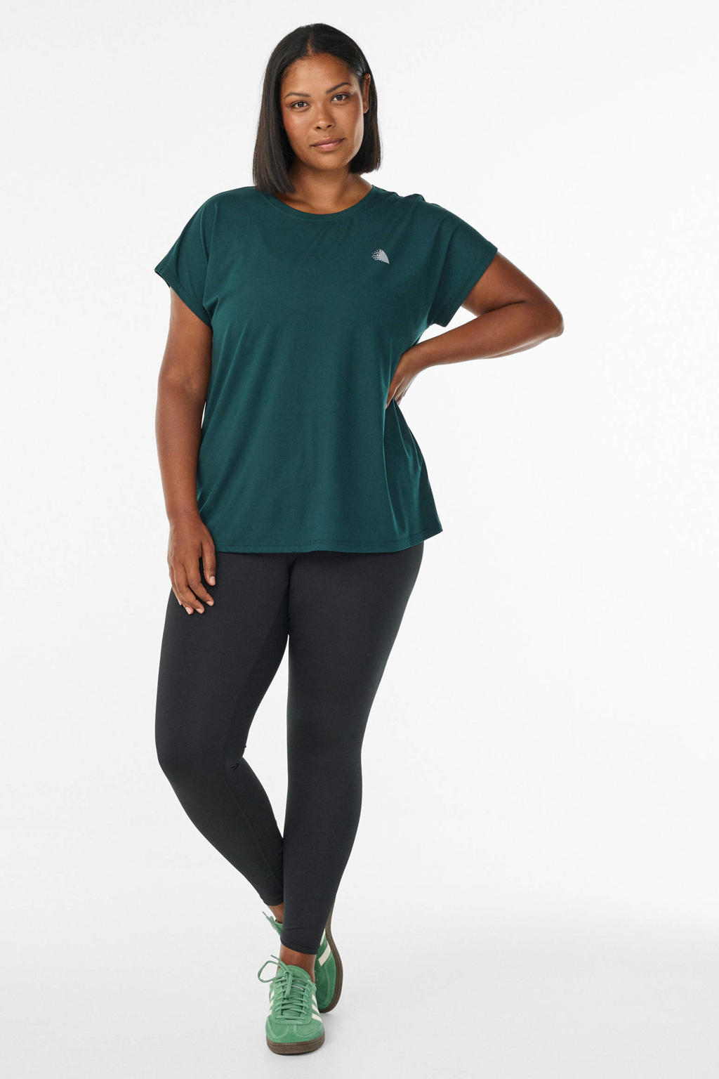 Donkergroene dames ACTIVE By Zizzi Plus Size sport T-shirt van polyester met korte mouwen