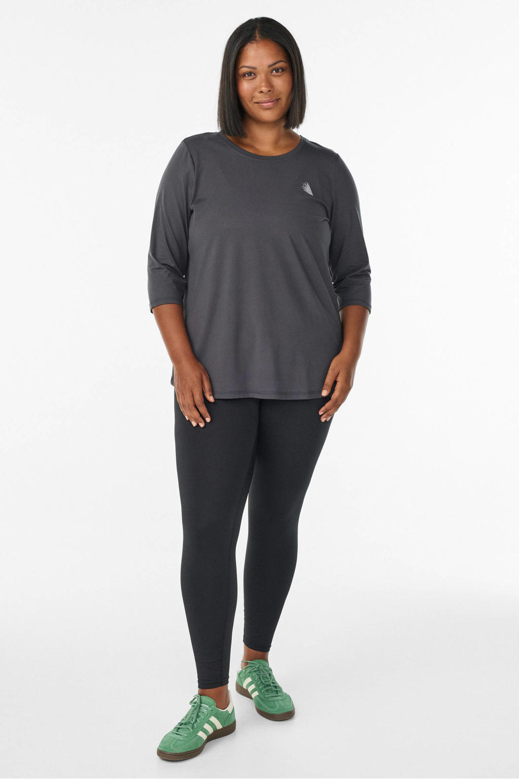 Grijze dames ACTIVE By Zizzi Plus Size sportshirt van polyester met effen en driekwart mouwen