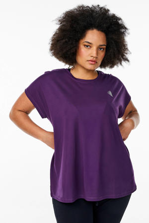 Plus size sport T-shirt donkerpaars
