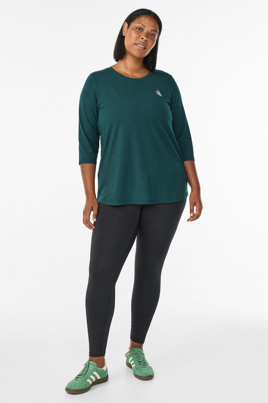 Donkergroene dames ACTIVE By Zizzi Plus Size sportshirt van polyester met effen en driekwart mouwen