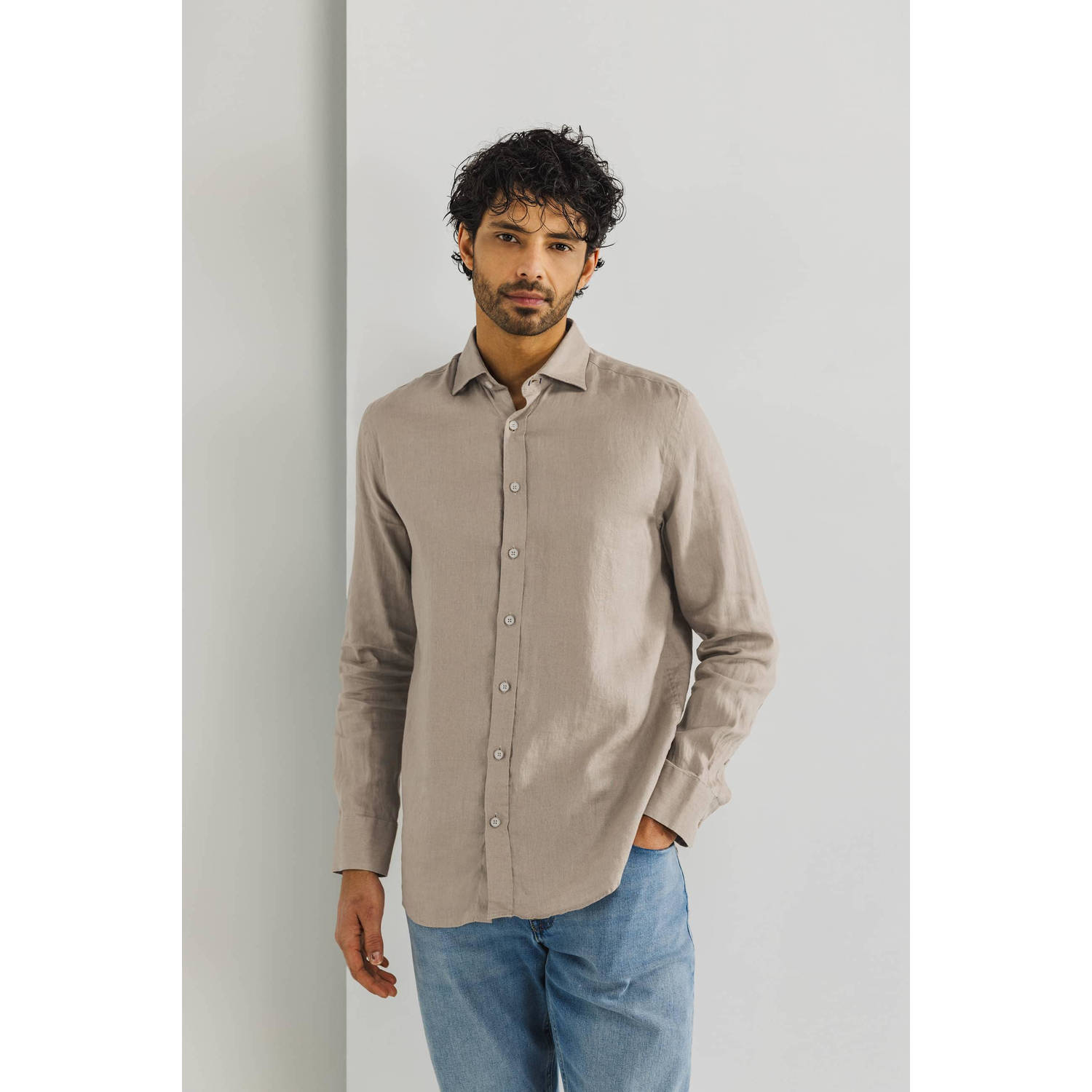 State of Art linnen casual overhemd beige