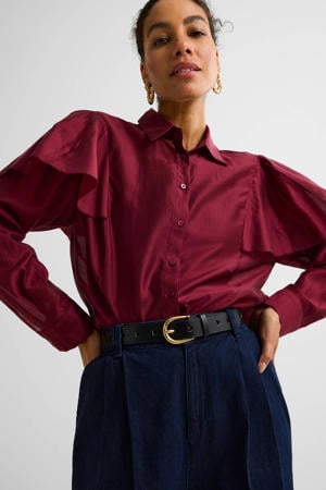 blouse met ruches donkerrrood
