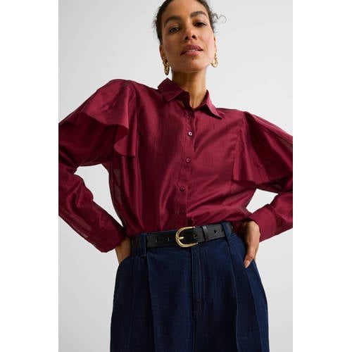 Ruby blouse met ruches donkerrrood afbeelding