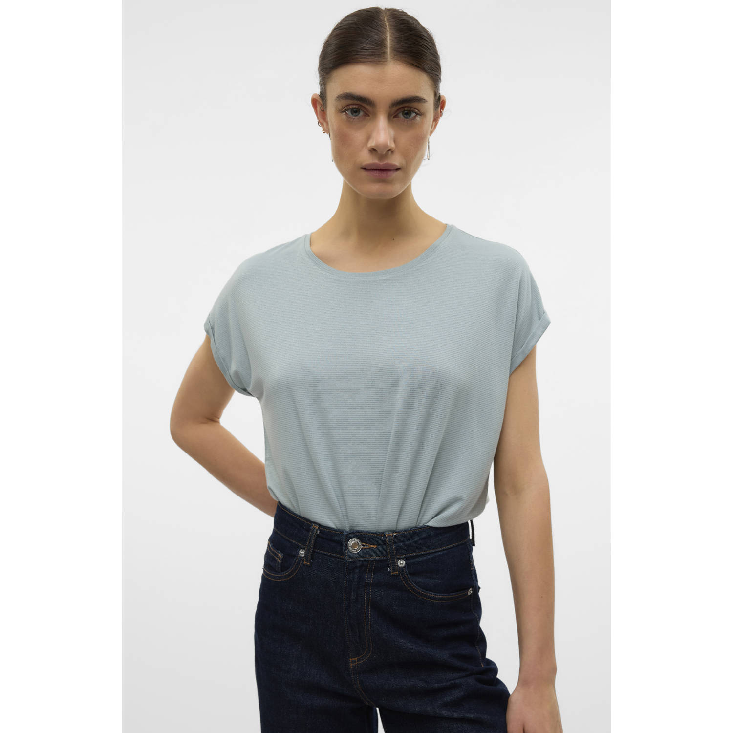 Vero Moda Shirt met ronde hals VMLAVA PLAIN SS TOP LUREX STRIPE