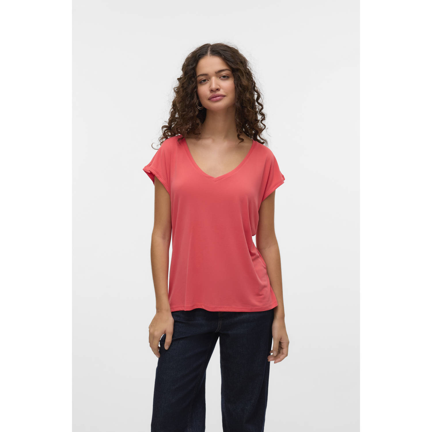 Vero Moda Shirt met V-hals VMFILLI SS V-NECK TEE GA NOOS in een materialenmix met tencel™ modal