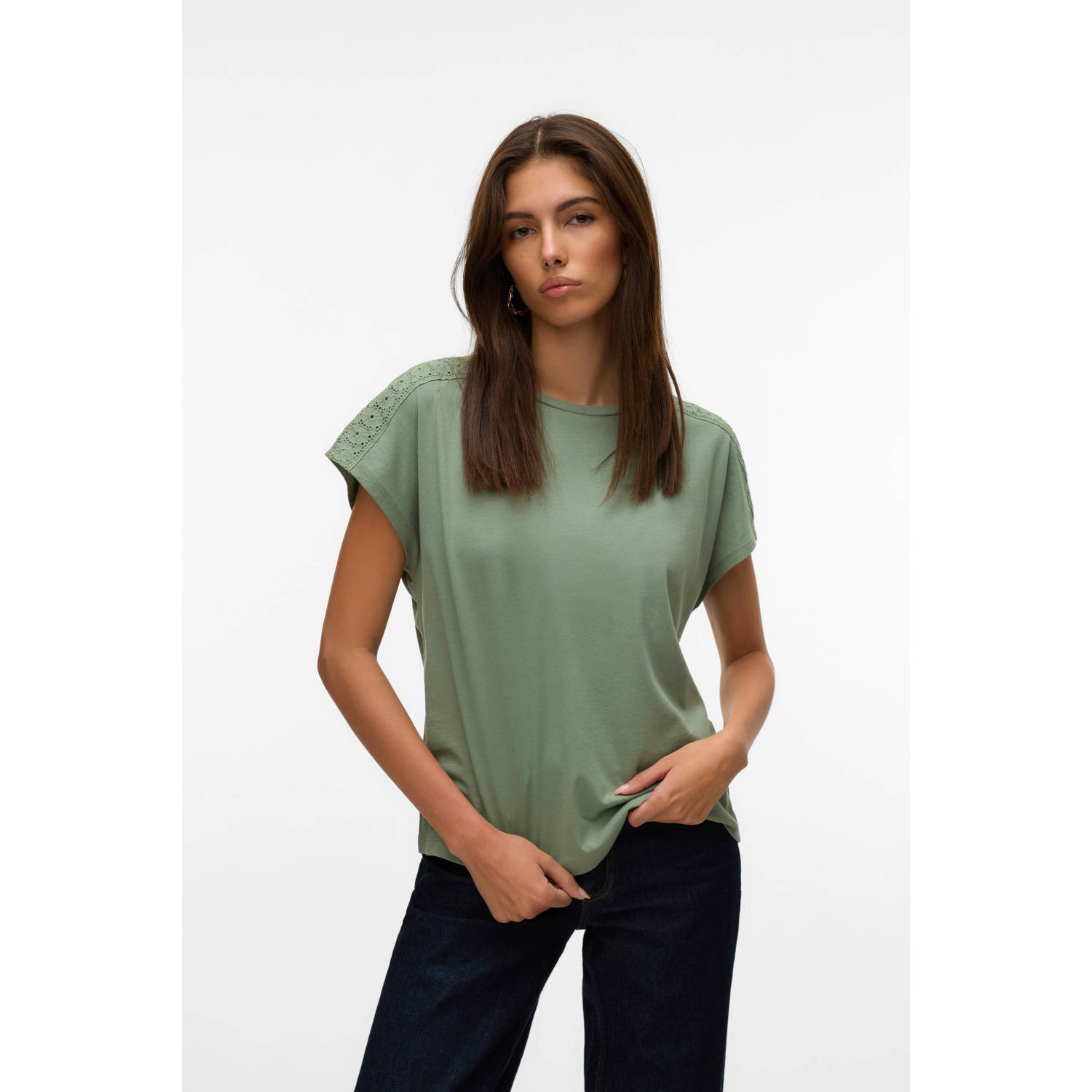 Vero Moda Shirt met korte mouwen VMEMMY SS LACE TAPE TOP JRS GA NOOS